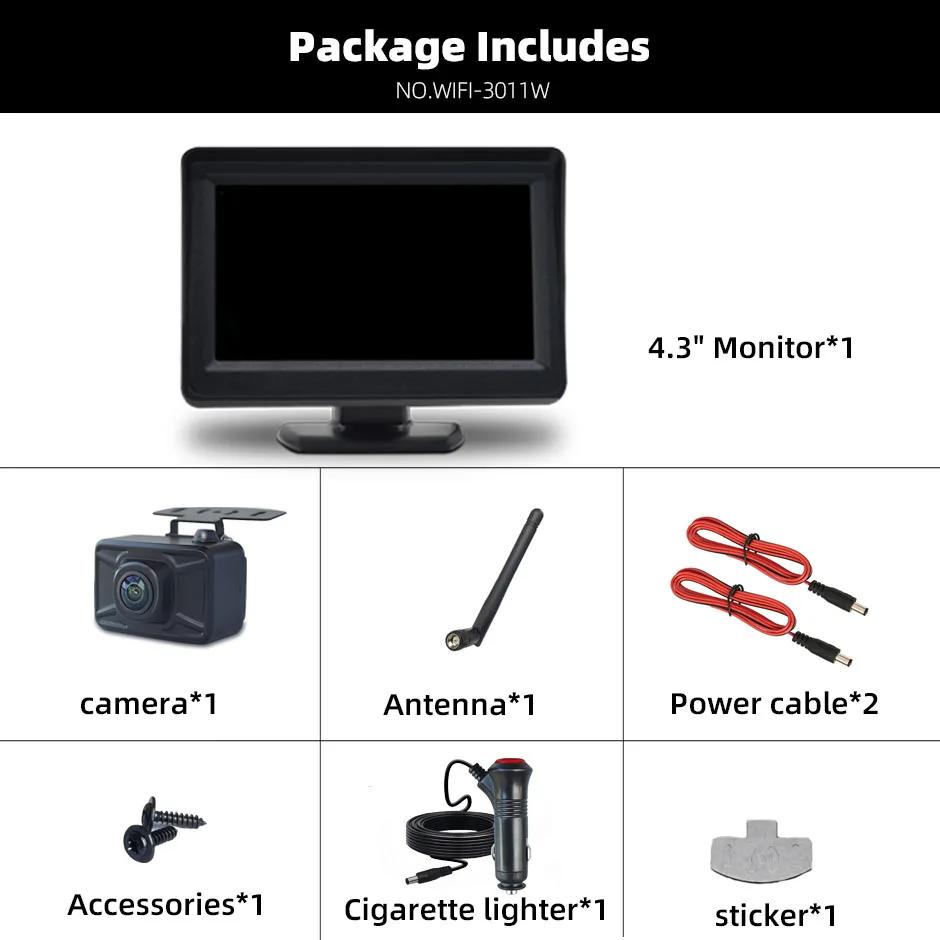 HD Wireless 4.3 Monitor HD Backup Reversing Camera Rear Night Vision View Parking Support for 12V/24V Truck Bus Car Vehicle RV.