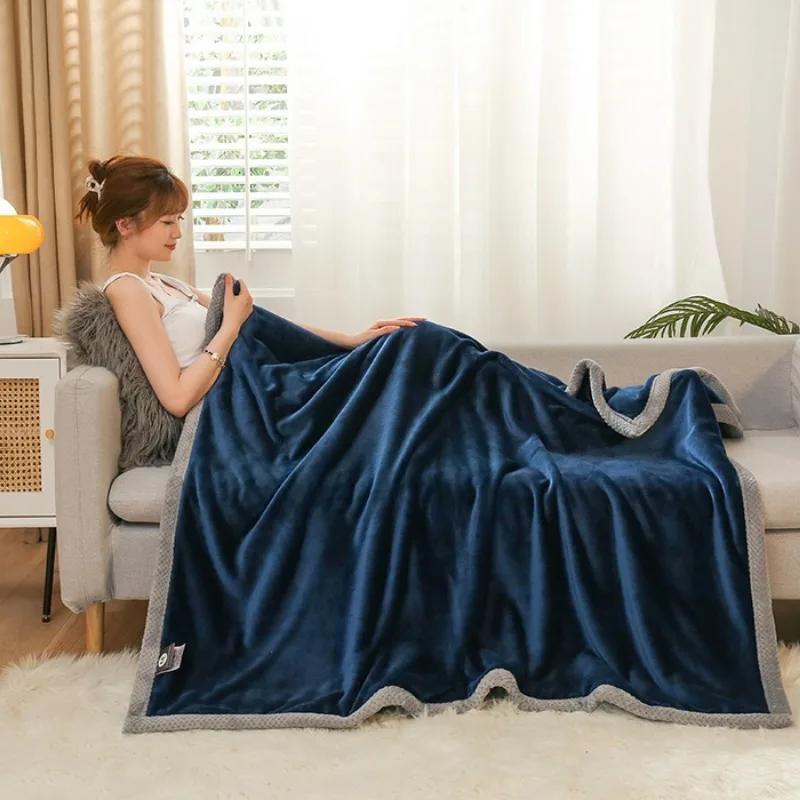 2025 New Winter Double-sided Thickened Warm Pineapple Grid Wide-sided Double-sided Milk Fleece Blanket Sofa Blanket