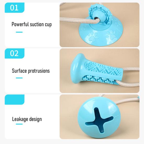Dog Teething Toy with Treat Dispenser Suction Cup TPR Chew Ball Interactive Boredom Relief Dental Health Self-Play Pet Toy for Anxiety Energy Burn