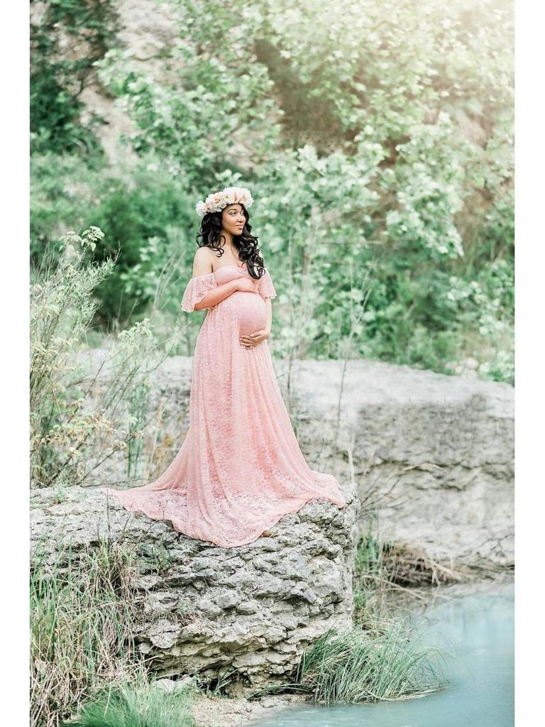 Vestido de Encaje Europeo y Americano con Mangas Acampanadas para Fotografía de Maternidad 8919