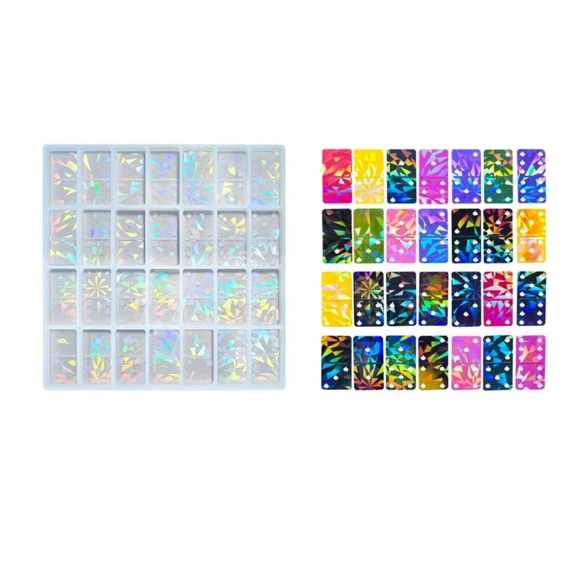 Multipurpose 28 Cavity Dominoes Mold For Epoxy And Clay Sturdy Silicone Materials for Jewelry and Cake Decorating
