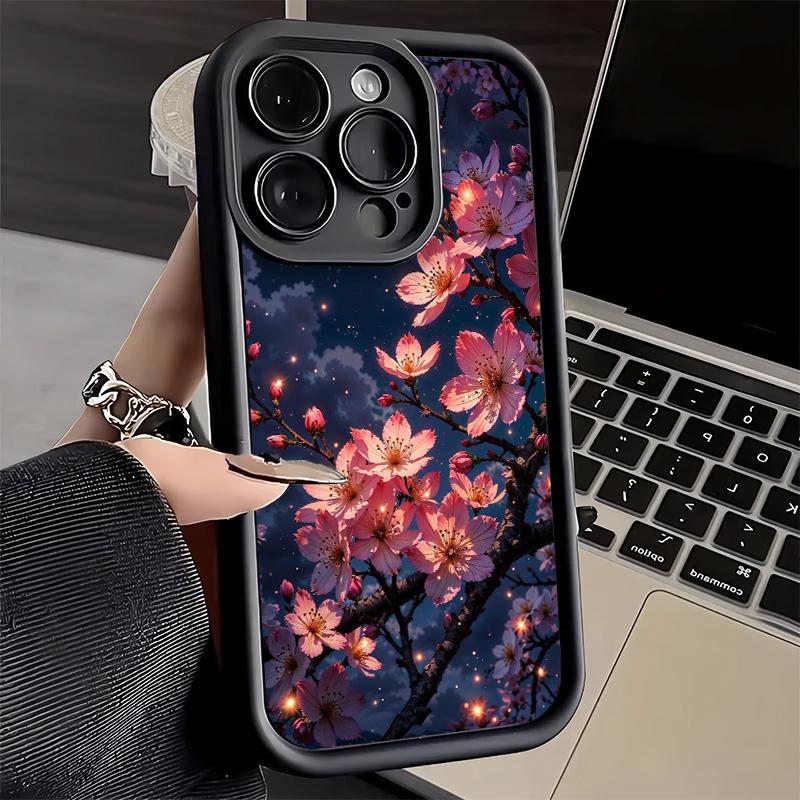 Handyhülle für iPhone 17 Air 16E 15 16 Pro Max Traumhafter Nacht-Kirschblütenbaum-Cover 14 Plus 13 12 Mini Weiche Schale Silikon Lustig