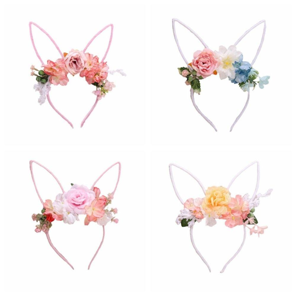 Colorful Easter Garland Artificial Flower Bunny Ears Hair Hoop Costume Party Accessories