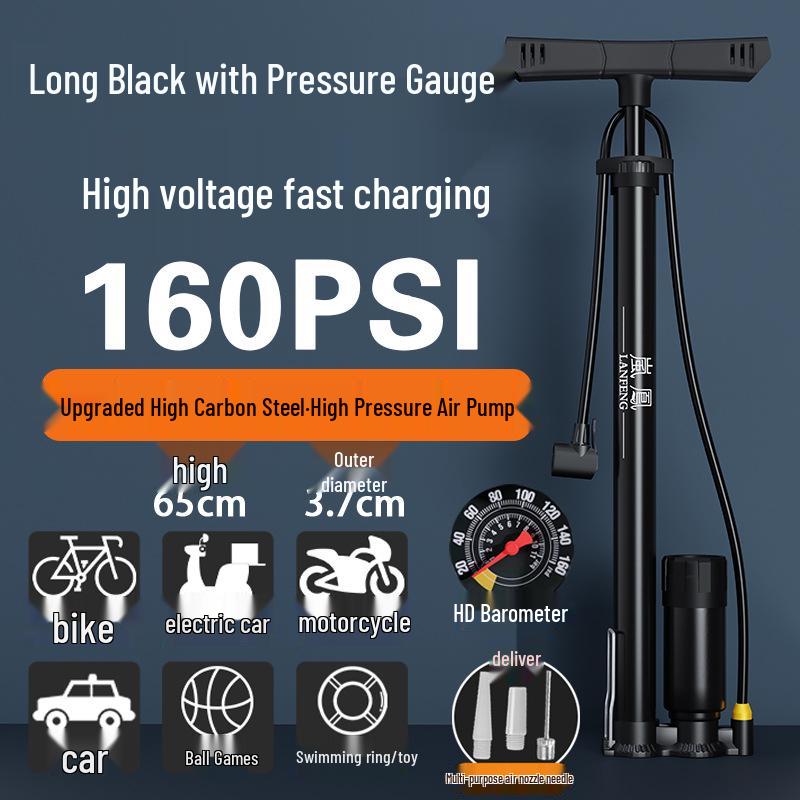 Universal High-Pressure Air Pump for Bikes, Cars, and Basketballs with Inflation Cylinder