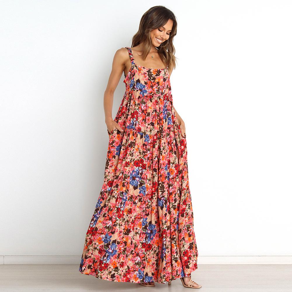 

Повседневное платье с подтяжкой без рукавов с большим распашным принтом женское