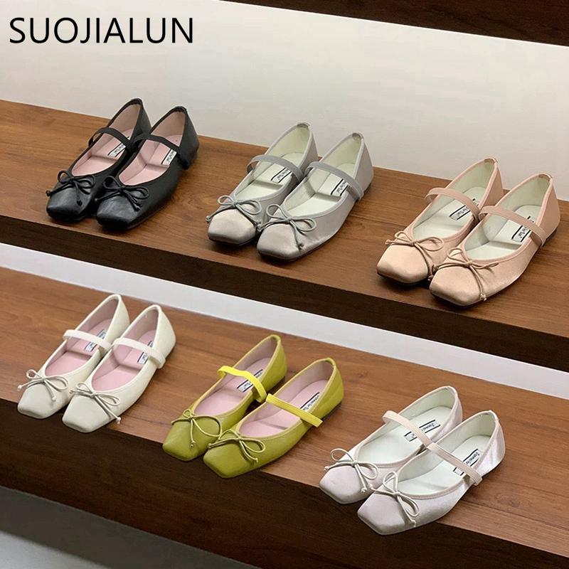 Fashion SUOJIALUN 2025 Spring New Candy Color Women Flat Shoes Fashion Round Toe Ladies Elegant Mary Jane Shoes Soft Ballerina Shoes