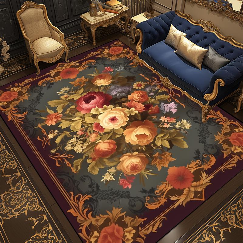 

European Flower Carpet Large Non-Slip Rug for Living Room Bedroom Machine Washable Decor Mat 60*90cm
