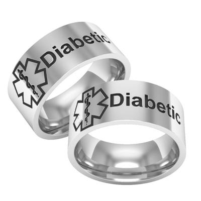 Alerte de condition médicale diabétique titane unisexe bande bague bijoux cadeau