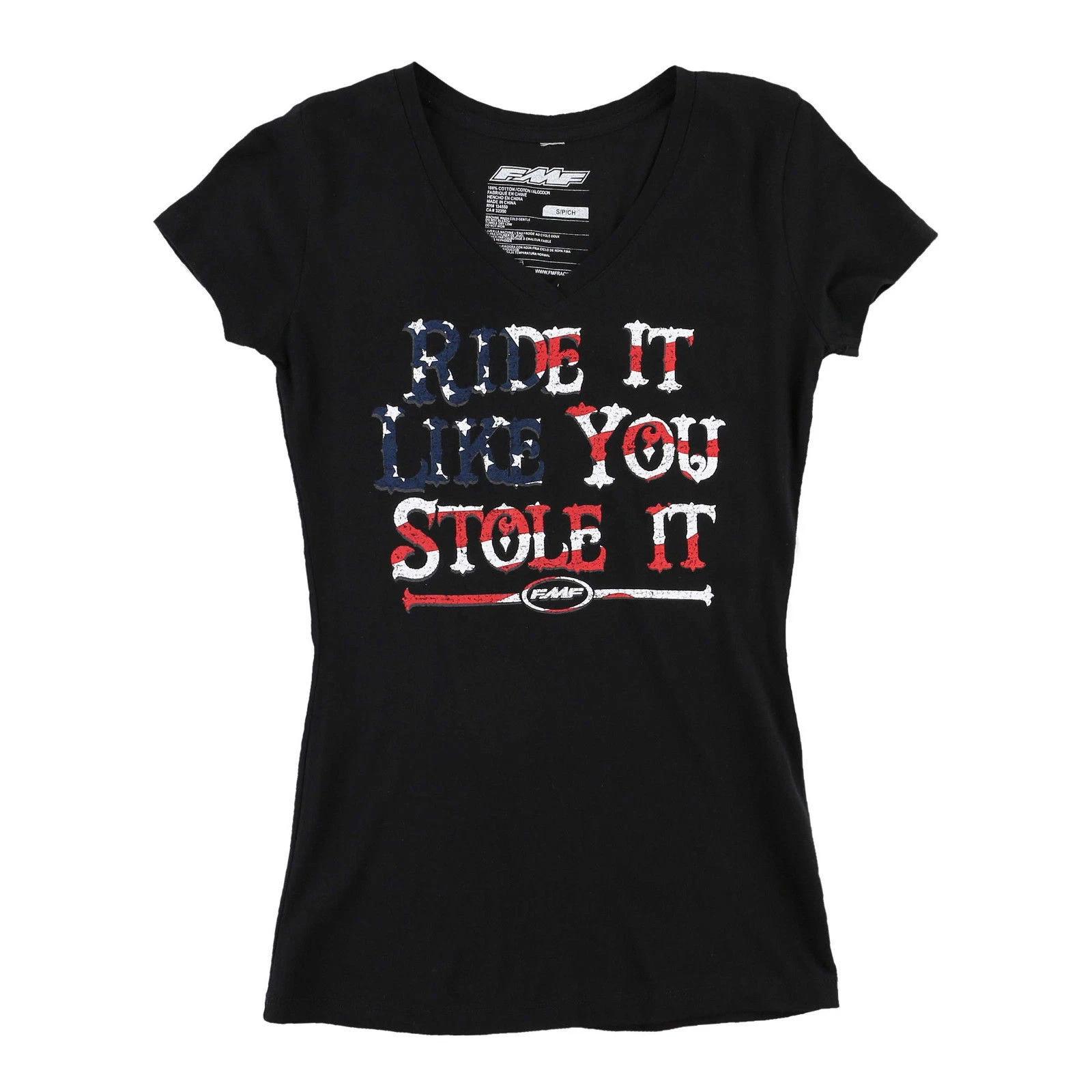 

FMF Racing Women s Stole It V-neck T-shirt Flying Machine Factory Logo Tee 3XL