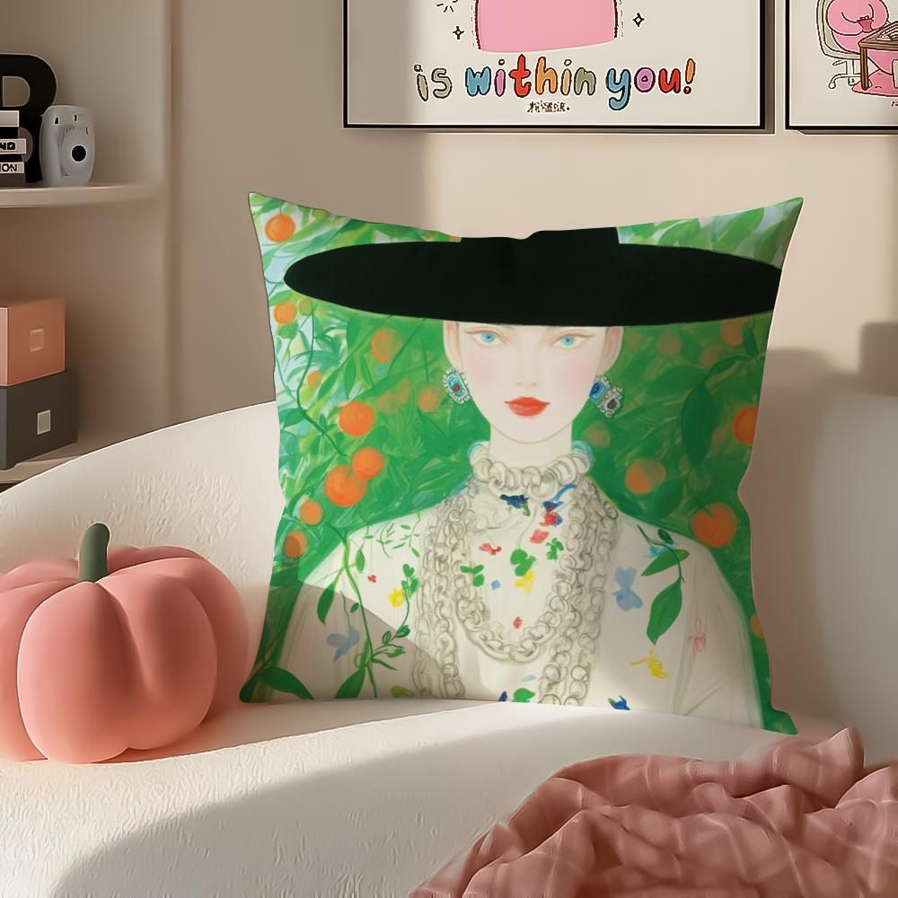 Fashion Illustration Cushion Cover Pillowcase Short Plush Invisible zipper Room Sofa Cushion Cover