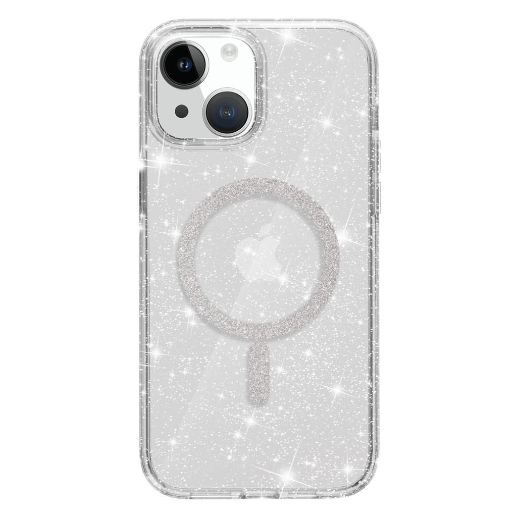 For iPhone 15 Plus/14 Plus Phone Case Compatible with MagSafe Glitter PC+TPU Hybrid Shockproof Cover