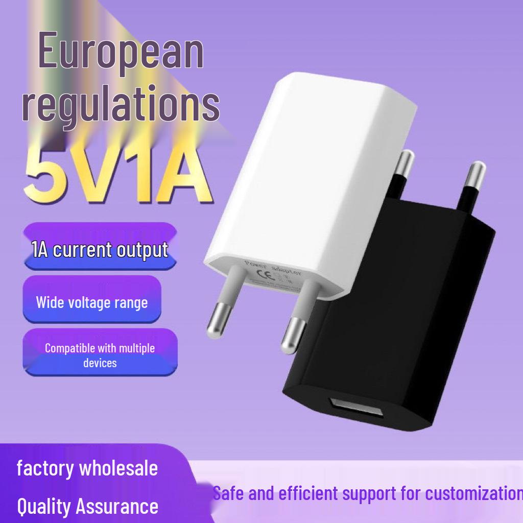 

Сертифікований CE 5V1A Європейський мобільний зарядний пристрій з USB-портом для Bluetooth-гарнітур та дрібної побутової техніки Black