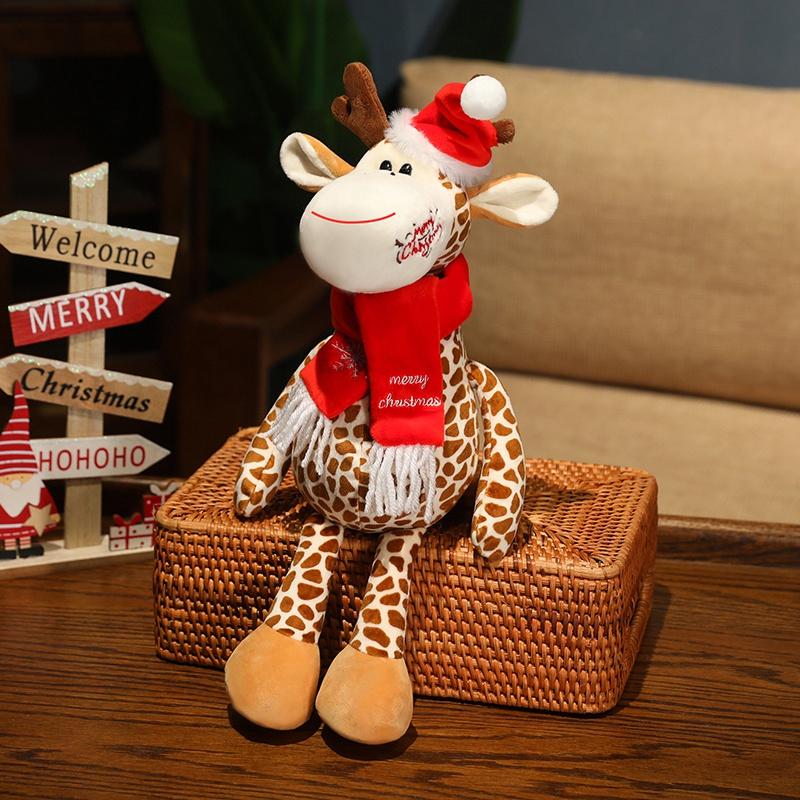 Christmas Giraffe Plush Doll Santa Hat Long Neck Giraffe Plush Toy Home Decoration For Boys And Girls Christmas Gifts