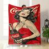 "Retro Woman Holding Coca-Cola Bottle Flannel Blanket for Bedroom, Living Room, Sofa, and Nap