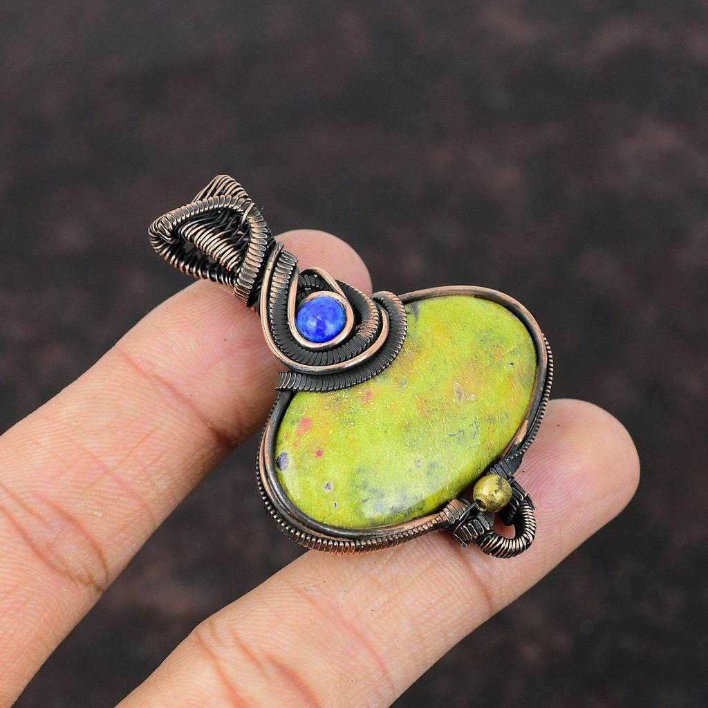 Stichtit Anhänger Lapislazuli Anhänger Kupferdraht gewickelt Anhänger Handarbeit Stichtit Schmuck Edelstein Anhänger Geschenk für Frau Kupferschmuck