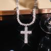 Elegant Luxury Inlaid Synthetic Zirconia Hip Hop Cross Necklace For Women Girls Sparkling Pendant Party Jewelry Birthday Gift
