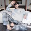 Baumwolle Herren Pullover Nachtwäsche Herbst Frühling Langarm Nachtwäsche 2 Stück Pyjamas Set Männlich