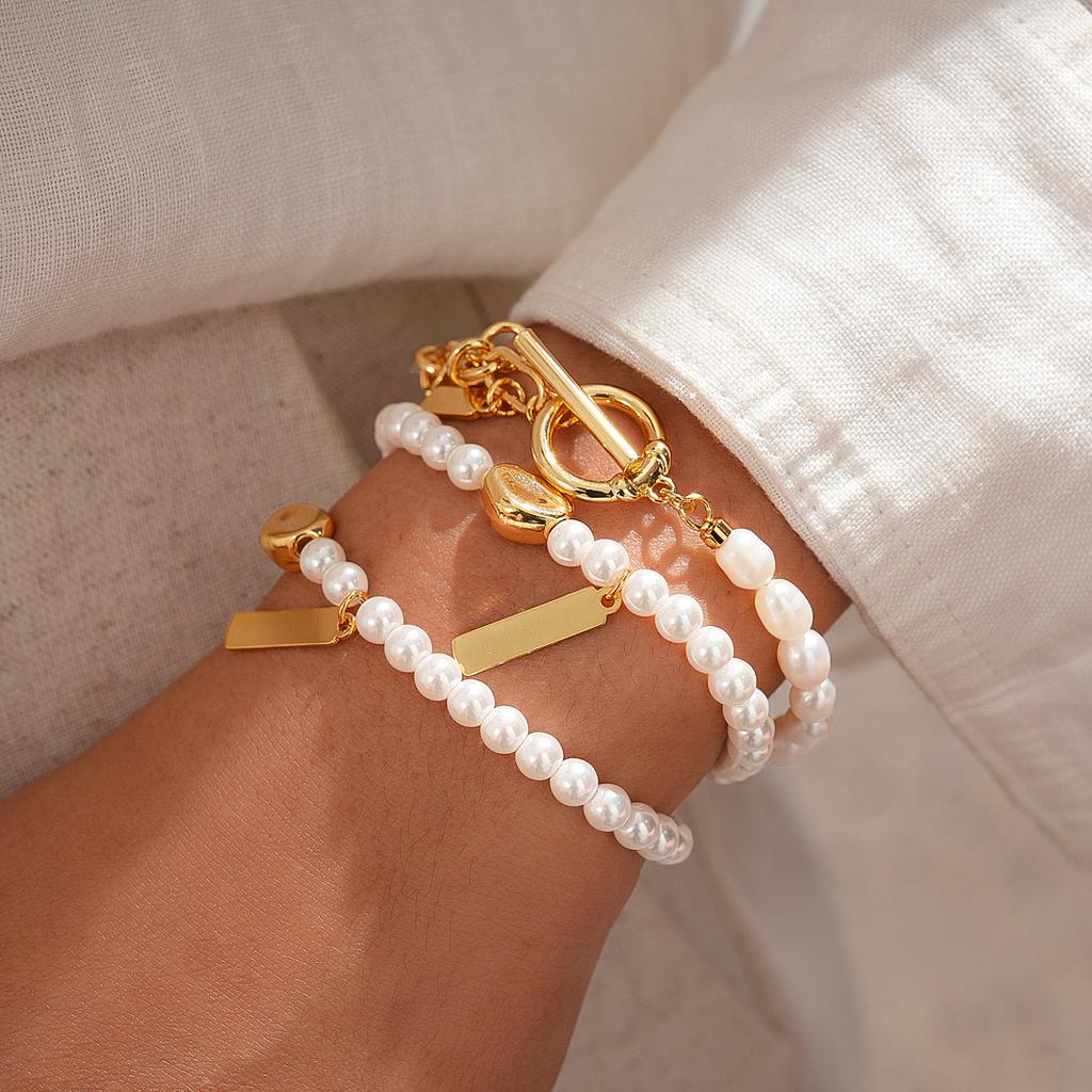 18k Real Gold Electroplated Imitation Pearl Chain OT Chain Bracelet Elegant Temperament Jewelry