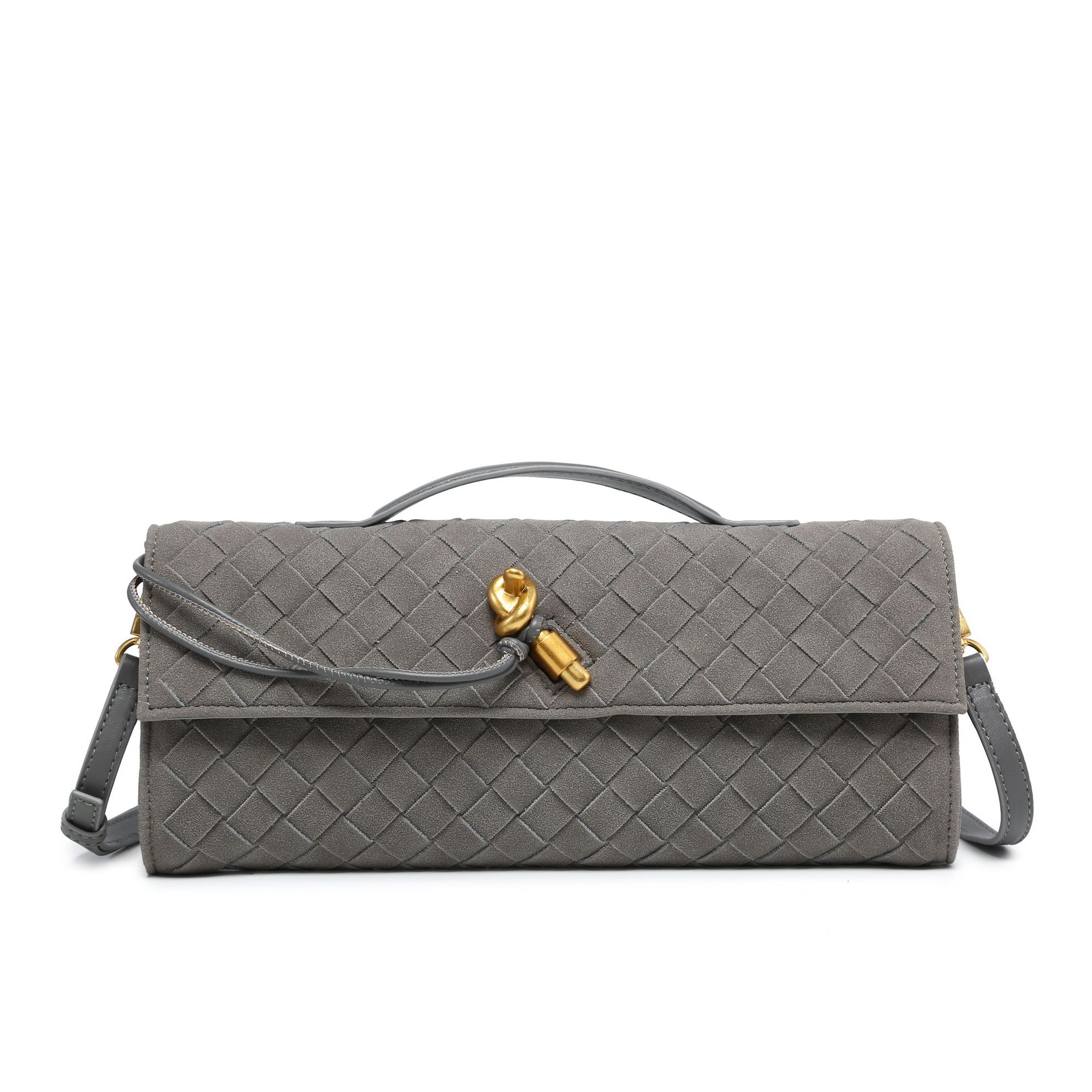 

2024 autumn and winter new matte hand-woven hand-held dinner bag fashion lock bag messenger bag factory wholesale price сірий колір
