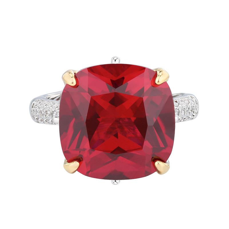 Autumn And Winter Jewelry Copper Bottom Gold-Plated Simulation Red Corundum Princess Square Light Luxury Ring Female 14 * 14
