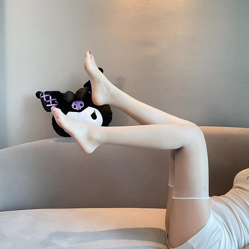 Ultra-Thin Black Silk Open Crotch Garter Stockings with Shine
