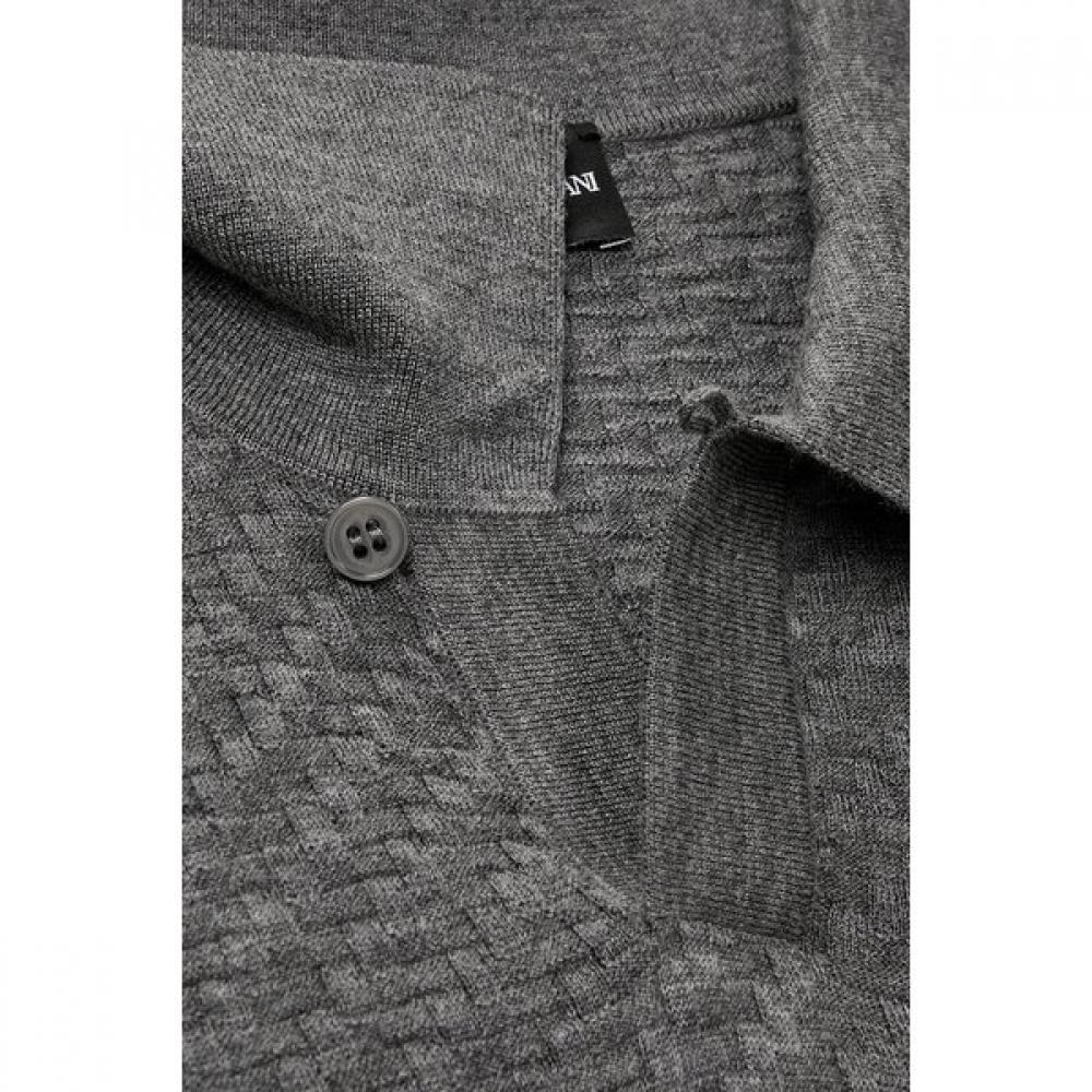 Emporio Armani Men Woven Pattern Open Collar Wool Pullover A516128001