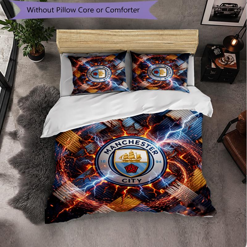 Set Lenzuola Manchester City Modello 3 Pezzi Morbida Copripiumino in Microfibra con Federe per Camera da Letto