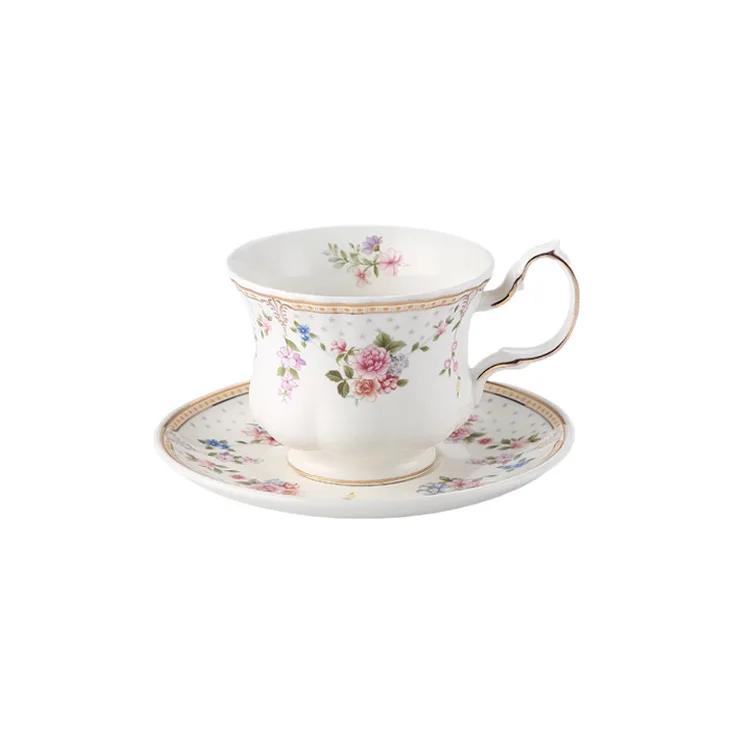 French Coffee Cup and Plate Set Ins Small Fragrance Style Gold Edged Ceramic Cup Retro Floral Afternoon Tea Mug Ceramics Mugs
