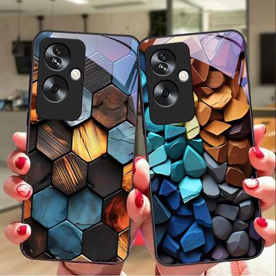 Colorful Wood Grain For Oppo A79 5G 58 78 74 60 4G Reno 11F Realme GT 6 11 Note 50 10 C55 X2 Tempered Glass Black Phone Case