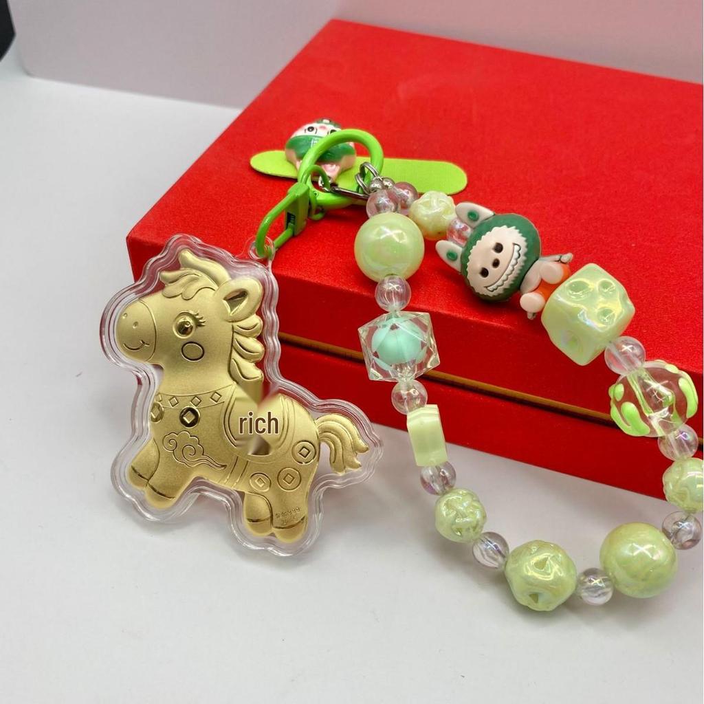 2026 Year of the Horse Wealth Charm Cute Gold Phone and Bag Lanyard with Cartoon Sticker Gift