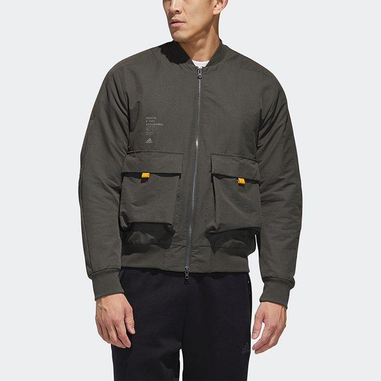 Adidas Jackets Men's Green Baseball Collar Moderate Workwear GM4405