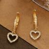 Luxury Crystal Zircon Heart Pendant Earrings For Women Fashion Gold Color Hollow Circle Geometric Ear Buckle Wedding Jewelry