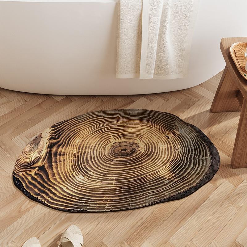 Retro Diatom Mud Bath Mat Quick Drying Anti Slip Super Absorbent Wood Grain Leaf Design for Bathroom Toilet Shower Floor Mat