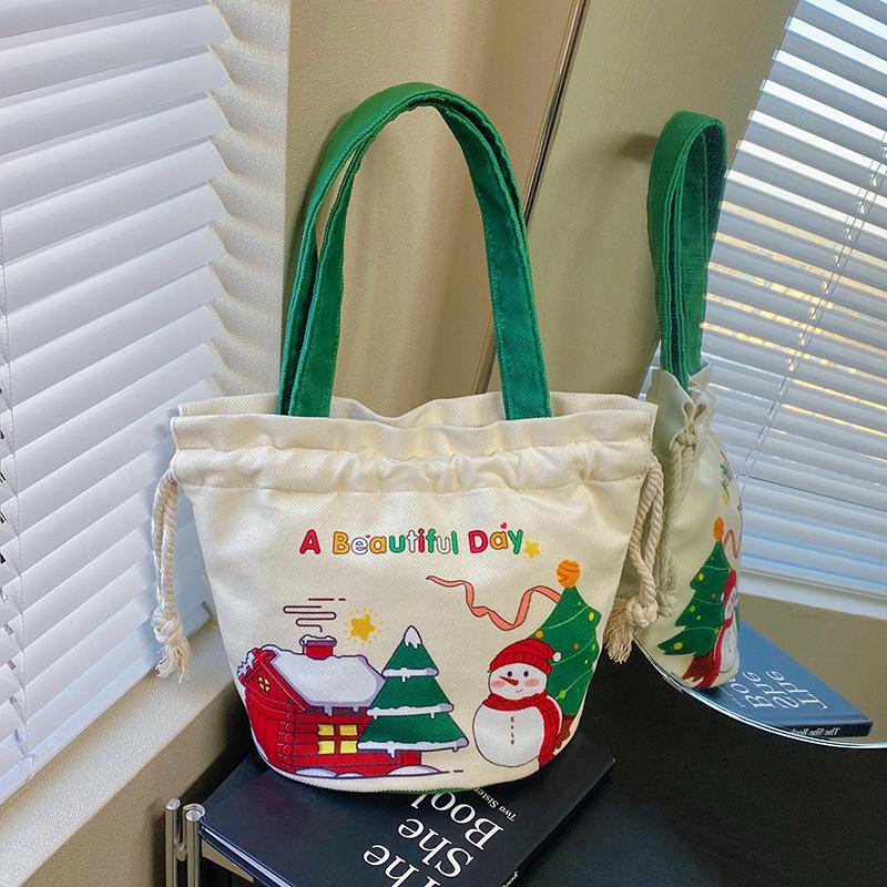 New Spot Christmas Gift Bag Cartoon Santa Snowman Tote Bag Canvas Bag