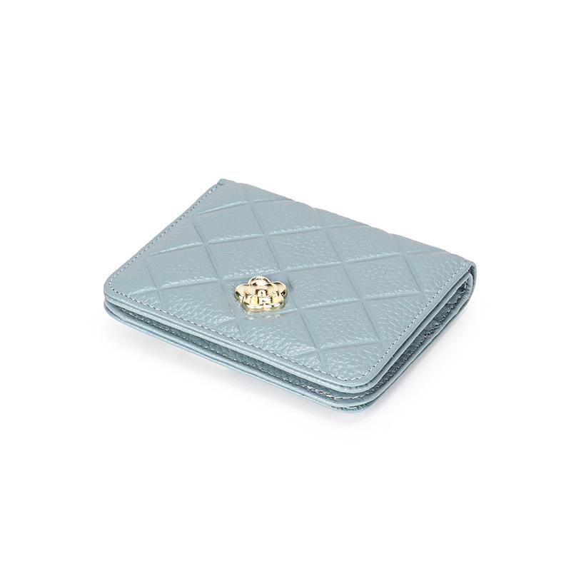 Comércio exterior dentro e fora carteira feminina pequena dobrável em couro genuíno moda versão coreana primeira camada bolsa de moedas feminina co diamante