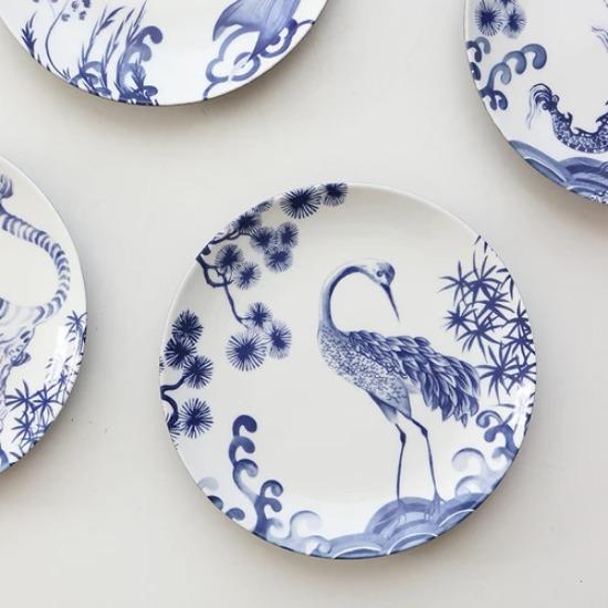

Десертные тарелки с китайскими расписными животными, винтажная сине-белая подглазурная керамическая тарелка, посуда для послеобеденного чая 6 inches(15.3cm)
