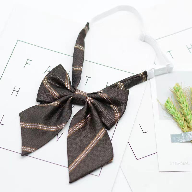 

Коричневый полосатый кофейный галстук для женщин - стиль японского колледжа с бесплатным бантом и принтом Барби