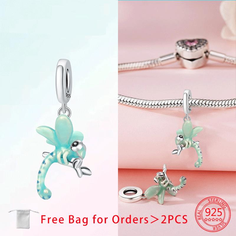 Charms Copper Chameleon Blue Dragonfly Colored Zircon Beads Pendant Fit Diy Original Women Bracelet Jewelry Fine Gift