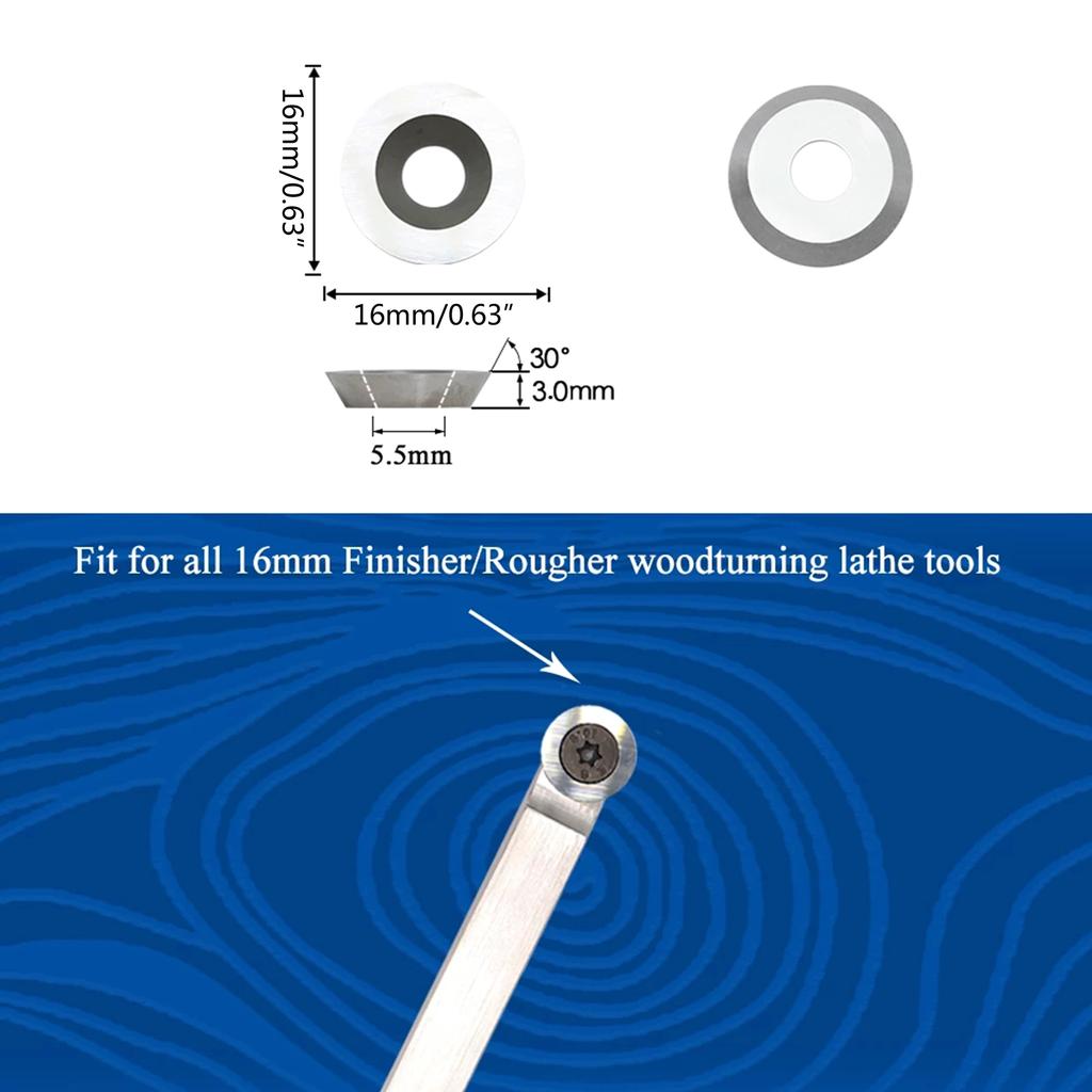 10 sztuk 16mm okrągłe wkładki z węglika frezy noże ostrza pasuje do DIY tokarka toczenie drewna Finisher Hollower narzędzie 30 stopni