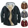 Winter Men Jacket Plaid Buttoned Coldproof Loose Plush Lining Hooded Jacket Outwear