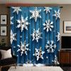 Set Of 2 Flat Printing Curtains Blue Background Snowflake Pattern Winter Christmas Home Decor Curtain Made Polyester With Rod Pocket