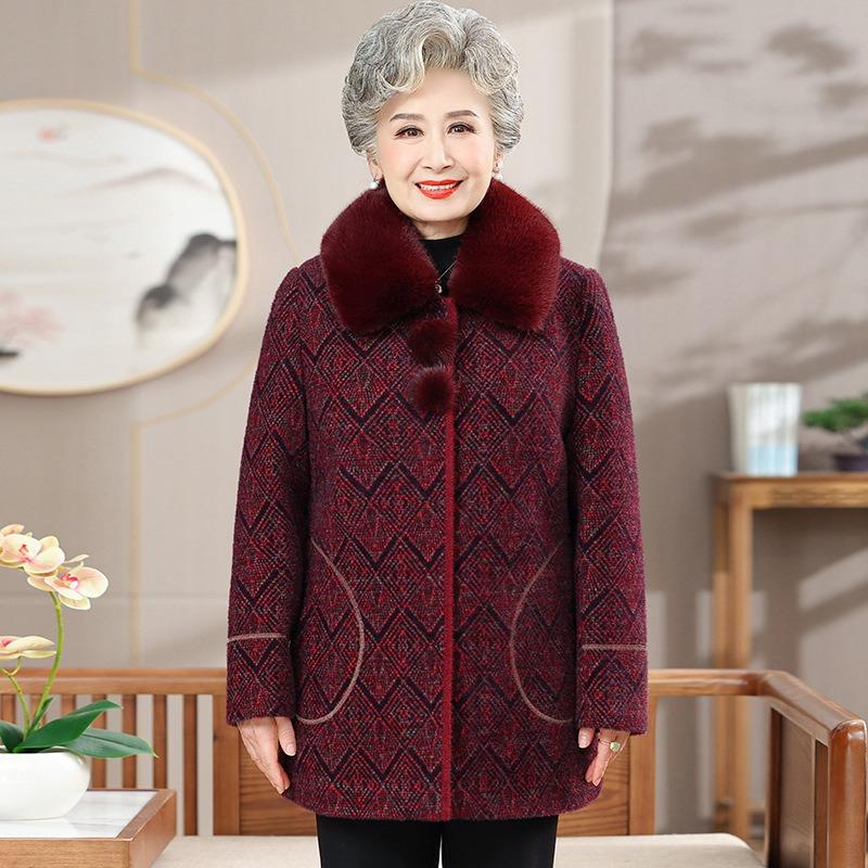 Middle-aged Women's Clothing Years Old 0 Grandma Clothing Fleece Thickened Imitation Mink Plush Woolen Jacket Old Lady Clothes