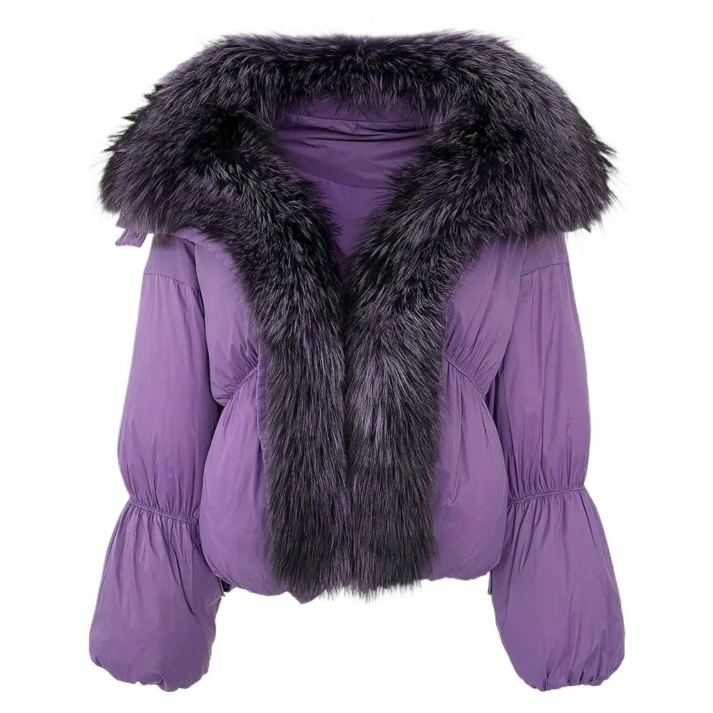 OFTBUY Winter Jacket Women Big Real Fox Raccoon Fur Collar Natural Warm Duck Down Coat Short Outerwear Streetwear Loose Casual