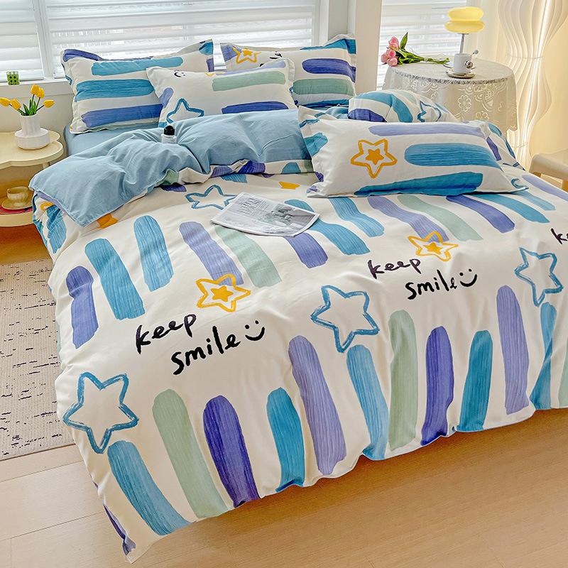 Small Fresh Thickened Pure Cotton Brushed Four-piece Set New Autumn and Winter Cotton Dormitory Bed Sheet Quilt Cover Bedding