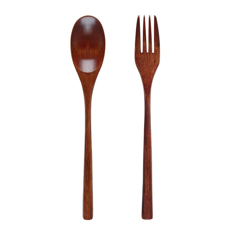

2Pcs Wooden Spoon Fork Dinnerware Set Long Handle Rice Soup Dessert Spoon Japanese Style Dinner Spoon and Fork Set Wood Cutlery