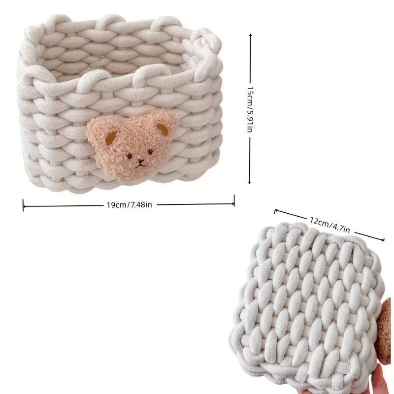 2 Stück Kawaii Kleiner Bär Kleiner Aufbewahrungskorb Korea Schreibtisch Dekorative Seil Gewebter Regal Korb Niedlicher Weicher Tisch Kleinkram Organizer