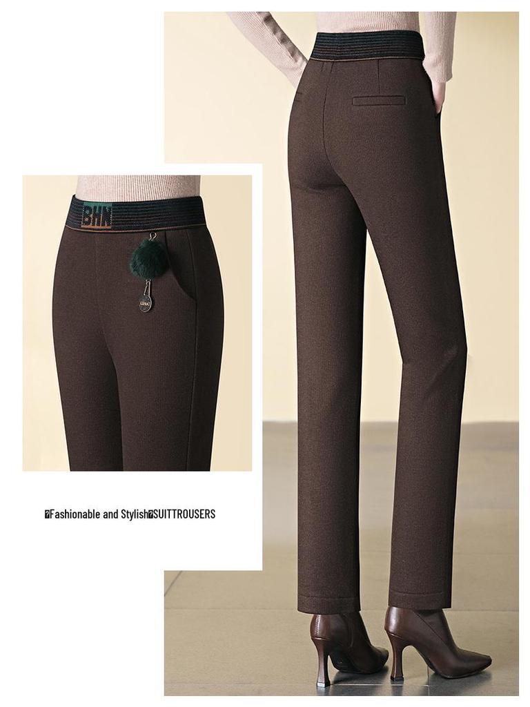 Damen Fleecegefütterte Baguette-Hose: Lässig, Elastischer hoher Bund, Übergröße, Warmes gerades Bein für Herbst/Winter