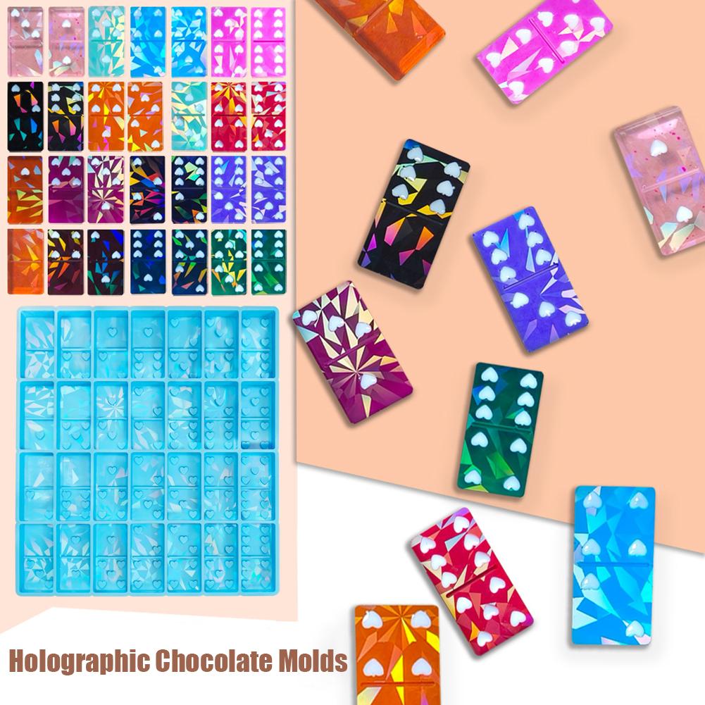 Clear Holographic Heart-shaped Domino Food Grade Silicone Mold DIY Holographic Laser Domino Wear Resistant And Easy To Clean