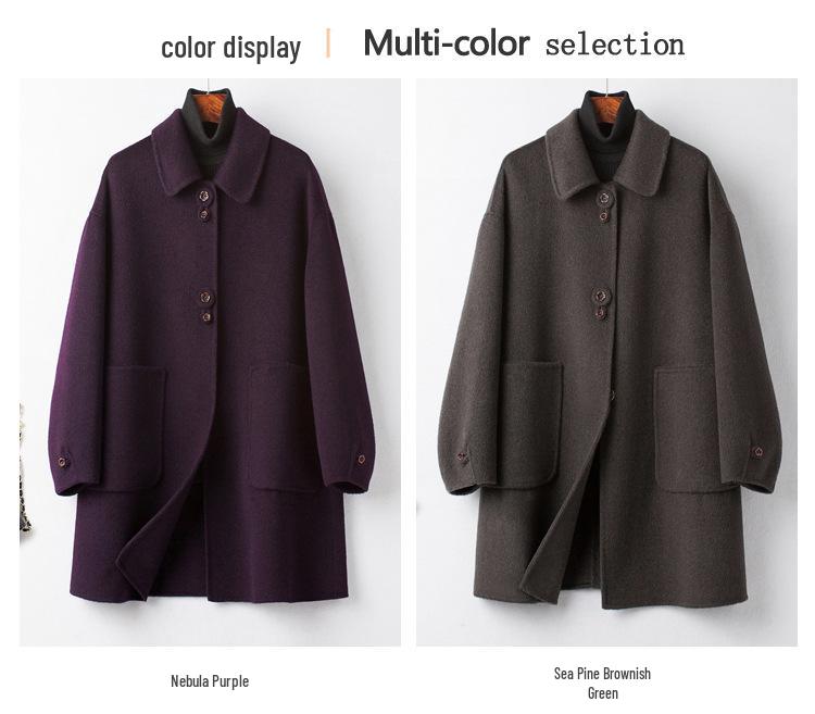 Plus Size Mid-Length Double-Sided Cashmere Coat for Middle-Aged & Elderly Women