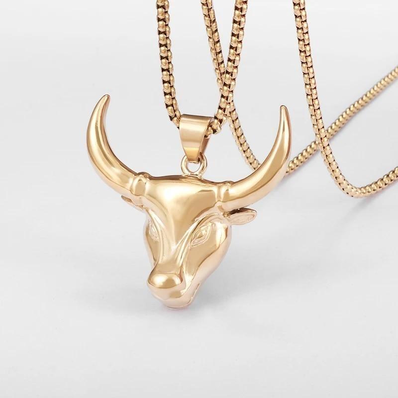 Collana con ciondolo a forma di testa di toro nordico punk retrò per uomo, gioielli classici con personalità animale